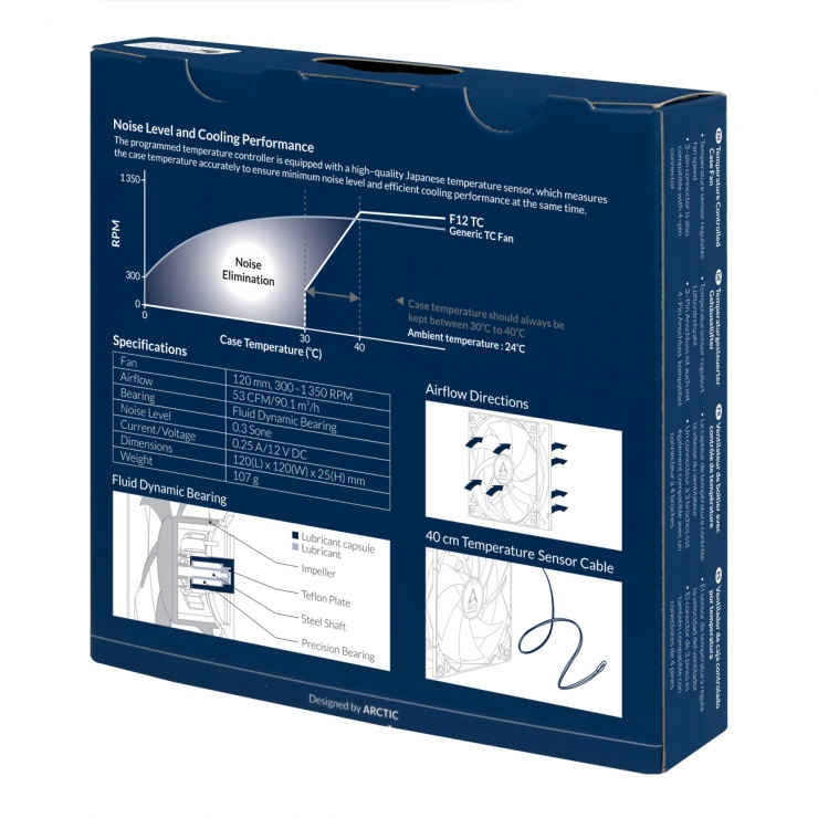 Imagine Ventilator pentru carcasa 120mm senzor temperatura, Arctic F12 TC